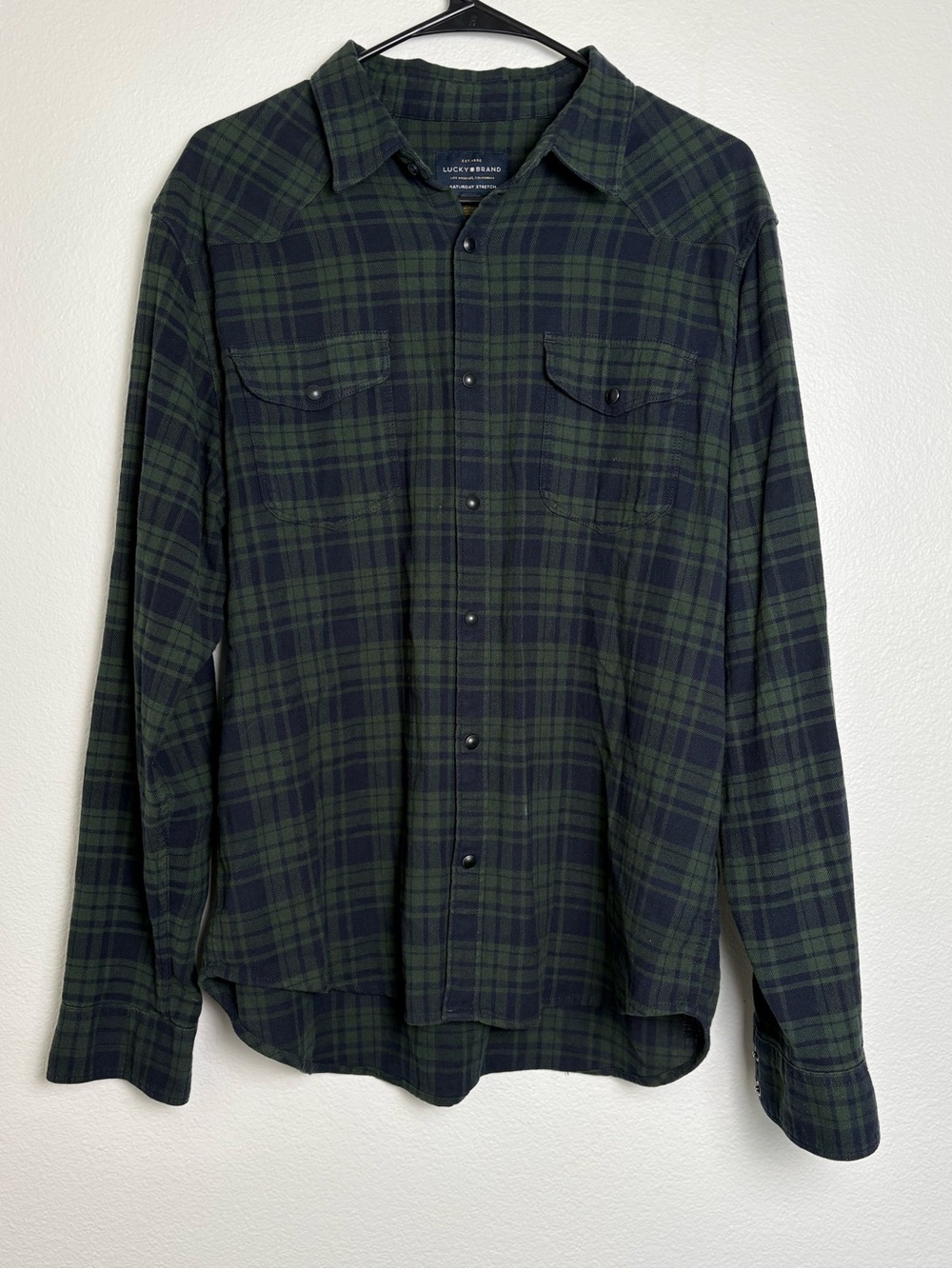 Lucky Brand Dark Green & Navy Plaid Button-Front Shirt Mens Large
